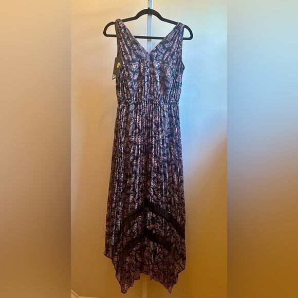 NWT The Kooples Chiffon Pleated Paisley Dress Sz 1 (S) Black Lace Accents - Picture 6 of 11